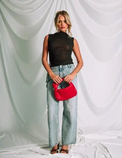 Clearance Boat Neck Mesh Top With Ruched Details Tops