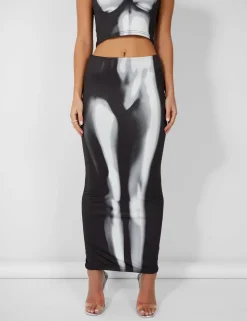 Cheap Body Heat Print Slinky Midaxi Skirt Co-ords