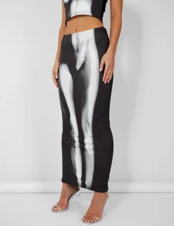 Cheap Body Heat Print Slinky Midaxi Skirt Co-ords