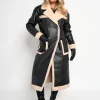 Shop Borg Lined Faux Leather Maxi Aviator Coat Outerwear & Jackets