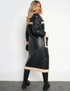 Shop Borg Lined Faux Leather Maxi Aviator Coat Outerwear & Jackets