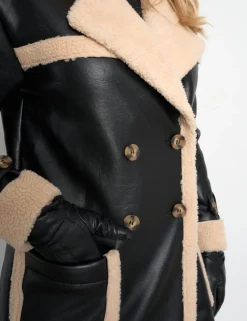 Shop Borg Lined Faux Leather Maxi Aviator Coat Outerwear & Jackets