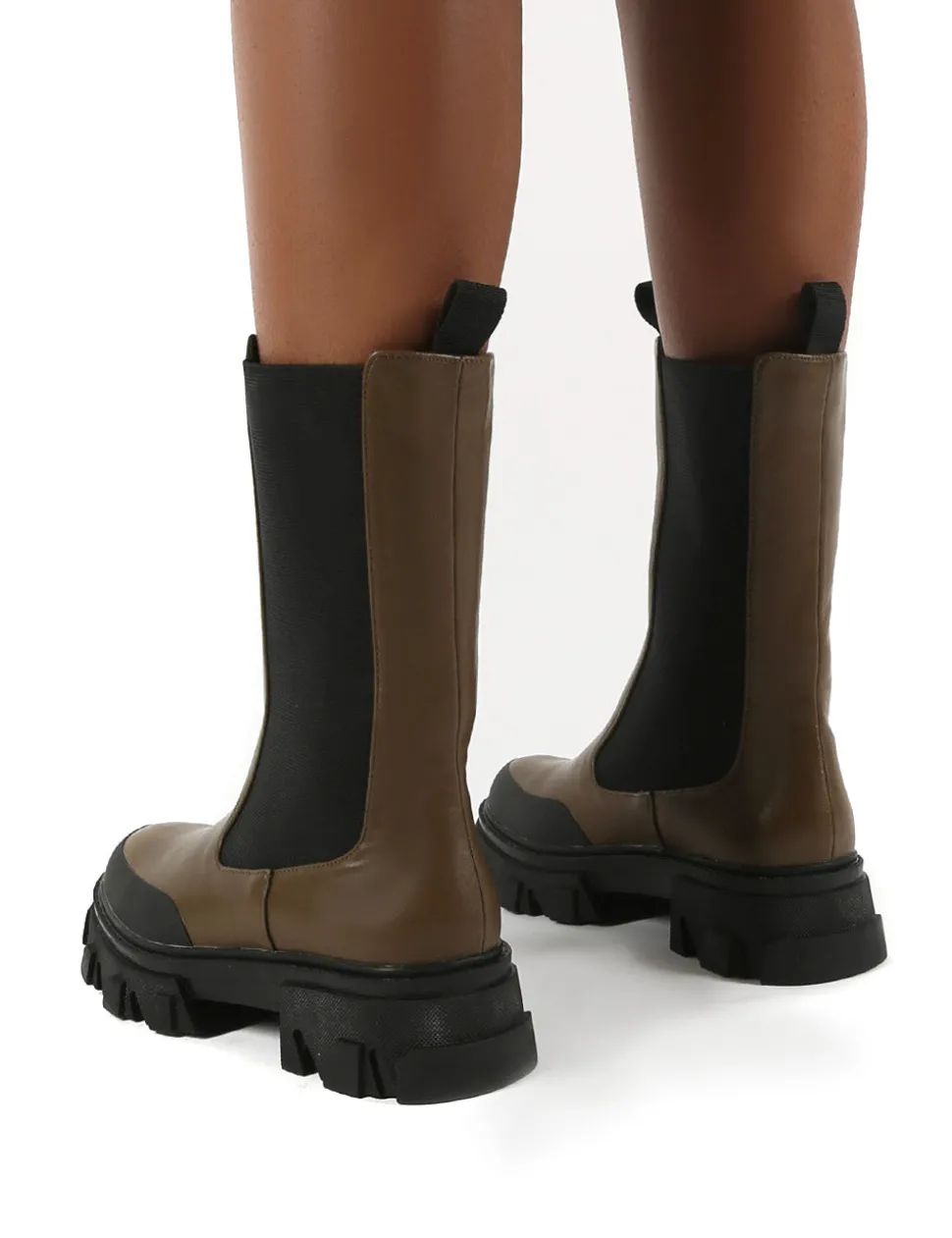 Best Boston Khaki Calf High Chunky Sole Boots Chunky Boots | Ankle Boots