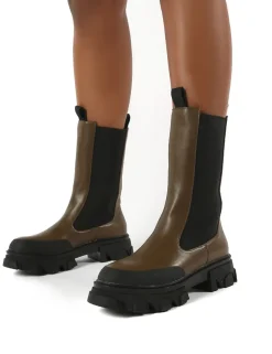 Best Boston Khaki Calf High Chunky Sole Boots Chunky Boots | Ankle Boots