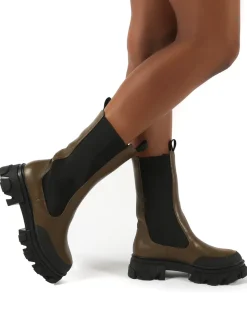 Best Boston Khaki Calf High Chunky Sole Boots Chunky Boots | Ankle Boots