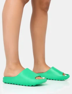 Sale Brady Jade Rubber Flat Slider Sandals Back In Stock | Flats