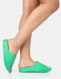 Sale Brady Jade Rubber Flat Slider Sandals Back In Stock | Flats