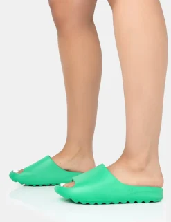 Sale Brady Jade Rubber Flat Slider Sandals Back In Stock | Flats