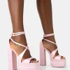 Hot Breanna Baby Satin Strappy Ankle Double Platform Block Heels Strappy Heels | Block Heels