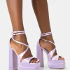 Best Breanna Lilac Satin Strappy Ankle Extreme Double Platform Block Heels Strappy Heels | Block Heels