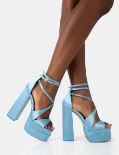 Best Breanna Wide Fit Baby Satin Double Platform Block Heels Wide Fit Block Heels | Wide Fit Heels