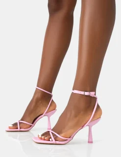 Sale Bree Baby Patent Barely There Square Toe Mid Stiletto Heels Back In Stock | Pink Heels