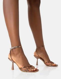 Store Bree Bronze PU Barely There Square Toe Mid Stiletto Heels Square Toe Heels | Mid Heels