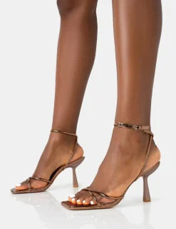 Store Bree Bronze PU Barely There Square Toe Mid Stiletto Heels Square Toe Heels | Mid Heels