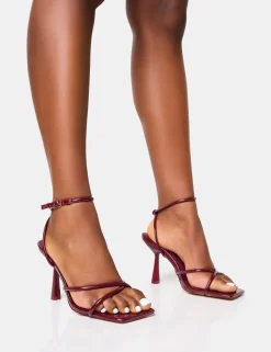 Online Bree Patent Barely There Square Toe Mid Stiletto Heels Strappy Heels | Barely There Heels
