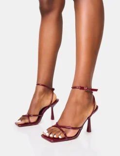 Online Bree Patent Barely There Square Toe Mid Stiletto Heels Strappy Heels | Barely There Heels