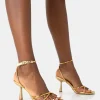 Cheap Bree PU Barely There Square Toe Mid Stiletto Heels Back In Stock | Gold Heels