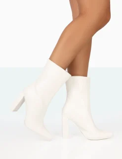 Discount Bridget PU Pointed Toe Block Heeled Ankle Boots Heeled Boots