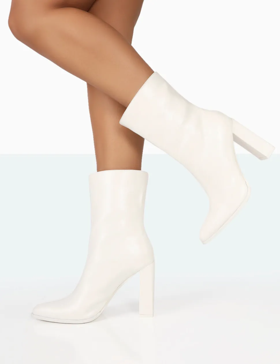 Discount Bridget PU Pointed Toe Block Heeled Ankle Boots Heeled Boots