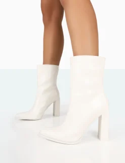 Discount Bridget PU Pointed Toe Block Heeled Ankle Boots Heeled Boots