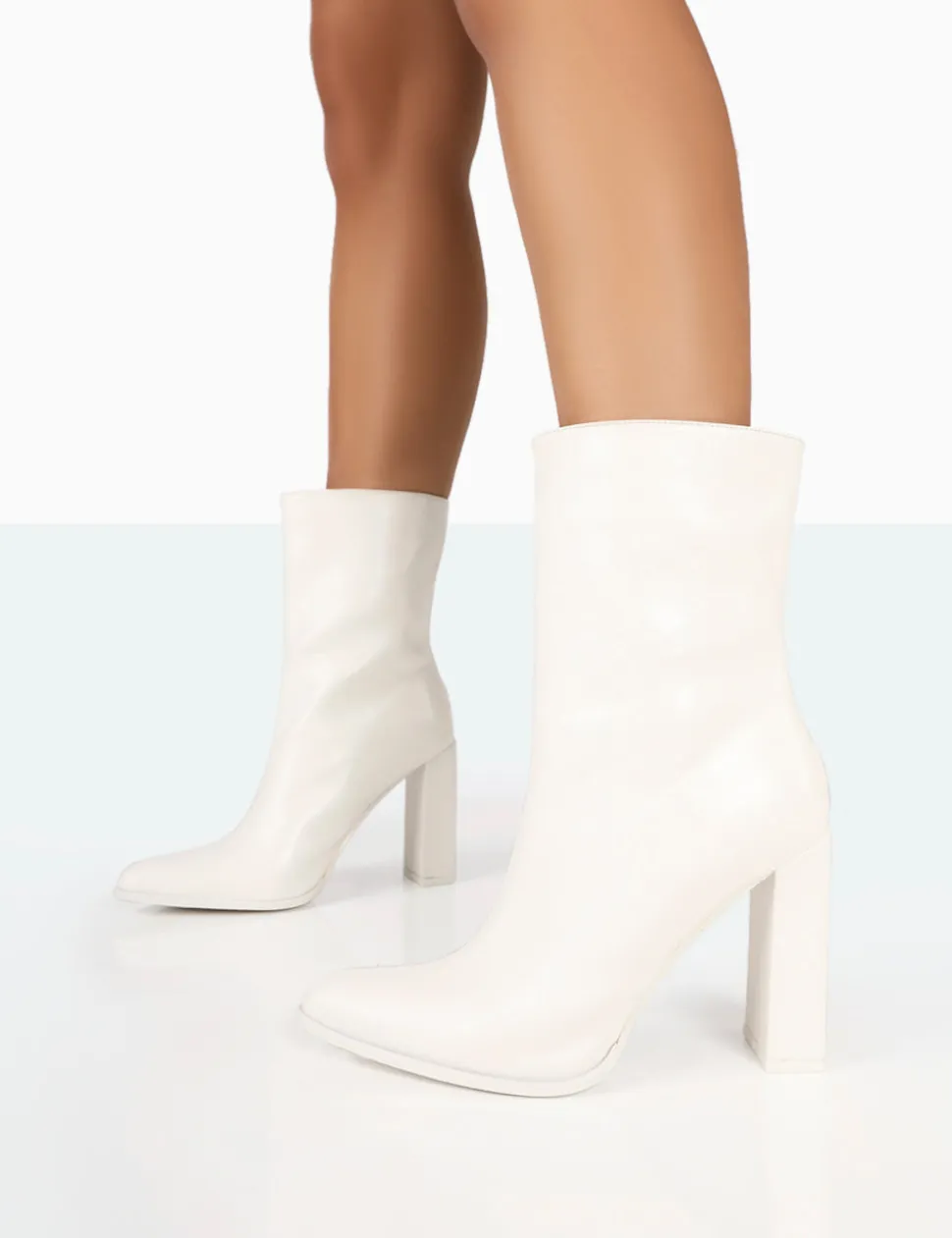 Discount Bridget PU Pointed Toe Block Heeled Ankle Boots Heeled Boots