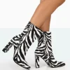 Cheap Bridget Zebra Printed PU Pointed Toe Block Heeled Ankle Boots Heeled Boots | Ankle Boots