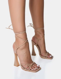 Shop Brightside Strappy Tie Up Square Toe Flared Heels Strappy Heels | Square Toe Heels
