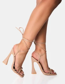 Shop Brightside Strappy Tie Up Square Toe Flared Heels Strappy Heels | Square Toe Heels