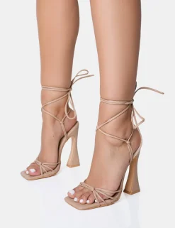Shop Brightside Strappy Tie Up Square Toe Flared Heels Strappy Heels | Square Toe Heels