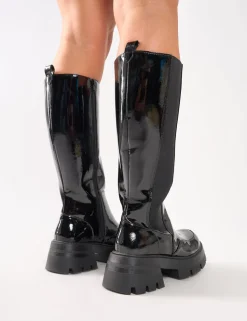 Best Sale Bryant Patent Chunky Sole Elasticated Knee High Boots Knee High Boots | Long Boots