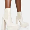 Clearance Cady Ecru Pu Platform Pointed Toe Block Heel Ankle Boots Heeled Boots | Ankle Boots