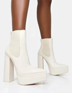 Clearance Cady Ecru Pu Platform Pointed Toe Block Heel Ankle Boots Heeled Boots | Ankle Boots