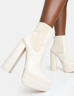 Clearance Cady Ecru Pu Platform Pointed Toe Block Heel Ankle Boots Heeled Boots | Ankle Boots