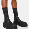 Sale Cam Chunky Platform Round Toe PU High Boots Back In Stock | Flat Boots
