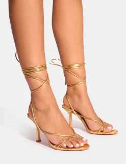 Fashion Cameron Strappy Toe Post Mid Heels Strappy Heels | Gold Heels