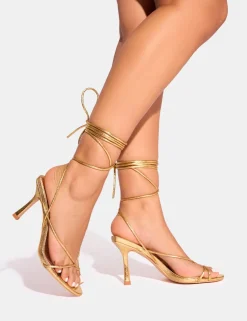 Fashion Cameron Strappy Toe Post Mid Heels Strappy Heels | Gold Heels