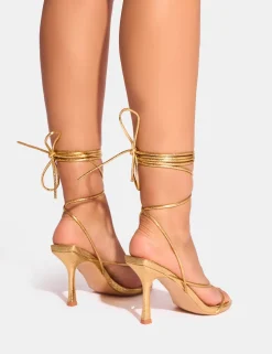 Fashion Cameron Strappy Toe Post Mid Heels Strappy Heels | Gold Heels