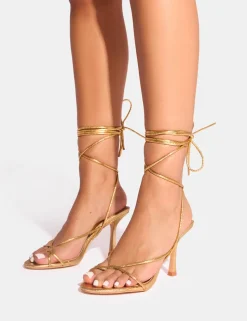 Fashion Cameron Strappy Toe Post Mid Heels Strappy Heels | Gold Heels