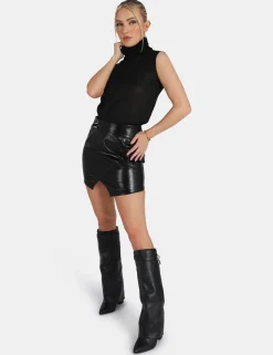 Discount Carabiner Waist Battered Pu Mini Skirt Sculpt & Leisure | Kaiia The Label