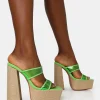 New Carley Neon Lime Perspex Mule Square Toe Platform Raffia Block Heels Square Toe Heels | Mules
