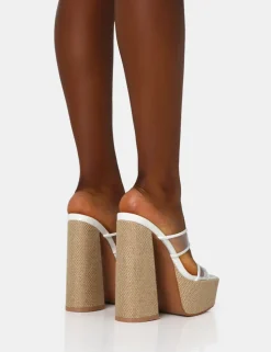 New Carley Perspex Mule Square Toe Platform Raffia Block Heels Mules | Square Toe Heels