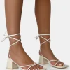 Hot Casey Ecru Strappy Lace Up Square Toe Low Block Heel Sandals Strappy Heels | Square Toe Heels