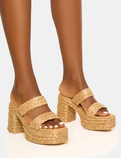 Online Cassidy Natural Double Strap Jute Platform Block Heel Block Heels | Platform Heels