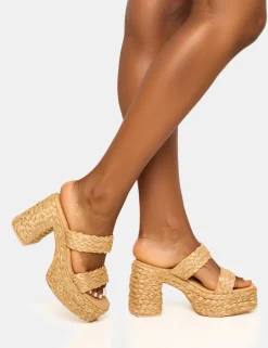 Online Cassidy Natural Double Strap Jute Platform Block Heel Block Heels | Platform Heels