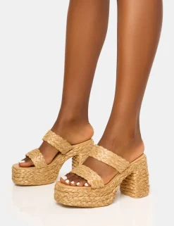 Online Cassidy Natural Double Strap Jute Platform Block Heel Block Heels | Platform Heels