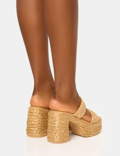 Online Cassidy Natural Double Strap Jute Platform Block Heel Block Heels | Platform Heels