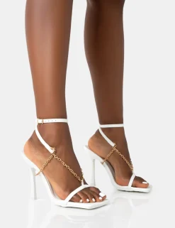 Store Catwalk Pu Chain Strappy Square Toe Stiletto Heels Square Toe Heels | High Heels