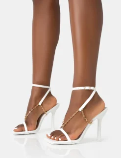Store Catwalk Pu Chain Strappy Square Toe Stiletto Heels Square Toe Heels | High Heels