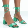 Fashion Caught Out Satin Square Open Toe Lace Up Block Heeled Sandals 3" Heels | Mid Heels