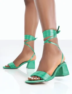 Fashion Caught Out Satin Square Open Toe Lace Up Block Heeled Sandals 3